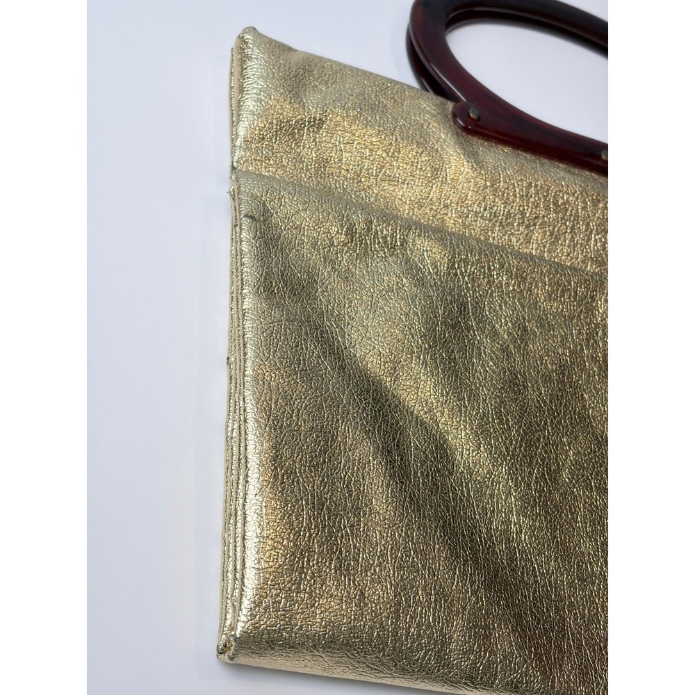 Vintage Lady's Pride Convertible Metallic Gold Clutch Lucite Handle Handbag - Picture 6 of 11